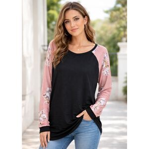 NEW Floral Sleeve Raglan Tee